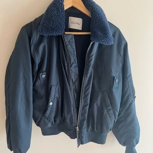 Blue vintage bomber jacket good condition small stain on arm